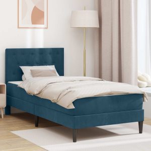 Bedframe met matras met hoofdeinde Blauw 100 x 200 cm Fluweel