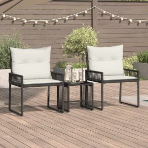 Buitenmeubelset met kussen 7 pcs Zwart en Cream Wit poly rattan