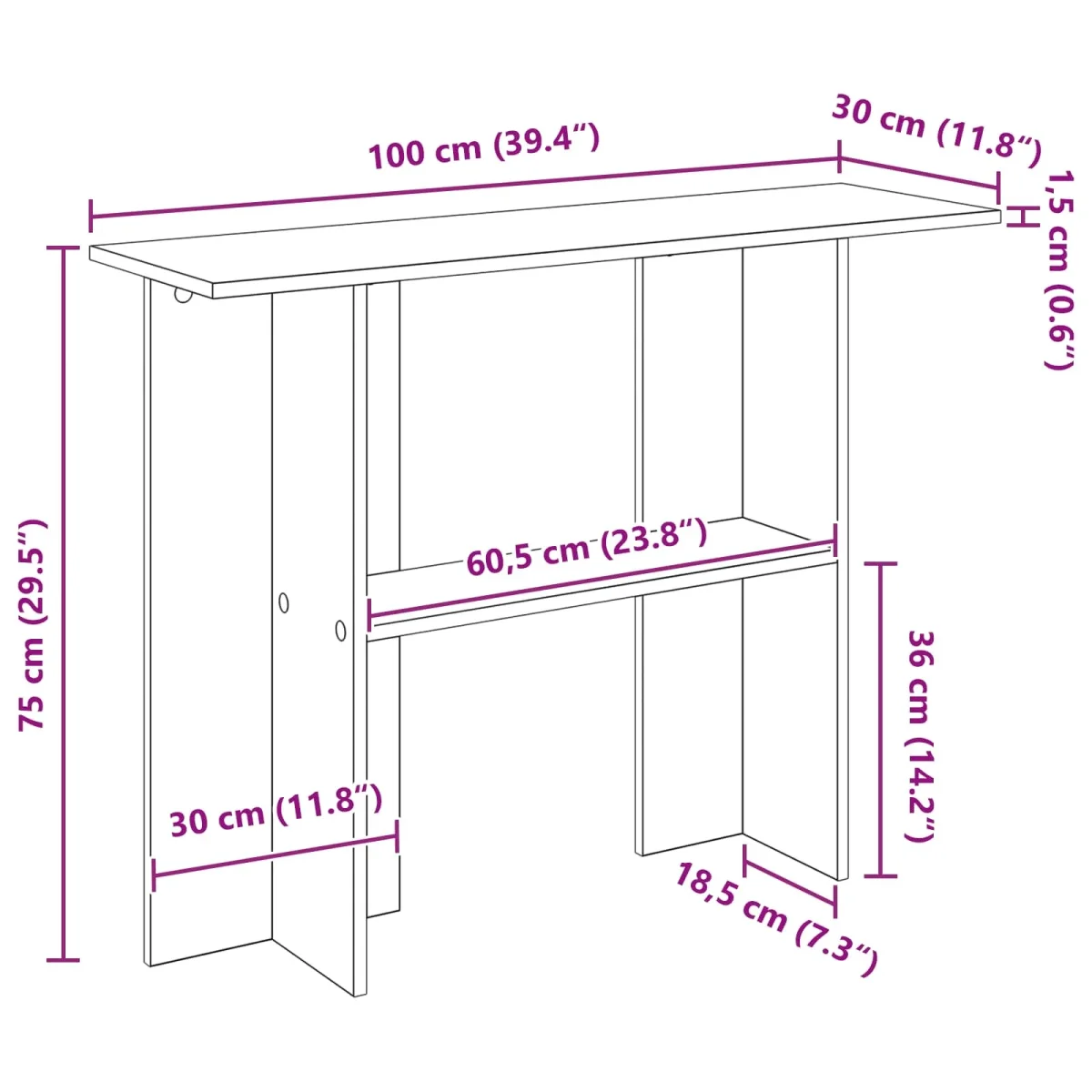 Wandtafel Zwart eiken 100 x 30 x 75 cm Bewerkt hout - Afbeelding 8