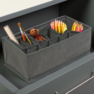 Opvouwbare stoffen opbergdoos – 32 x 16 x 11 cm – 12 vakken – grijs [BW2079]