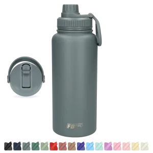 Thermos drinkfles 1 liter met extra dop - Isolerende Waterfles met draaibare drinktuit - Afgewerkt met Poedercoating - Grijs