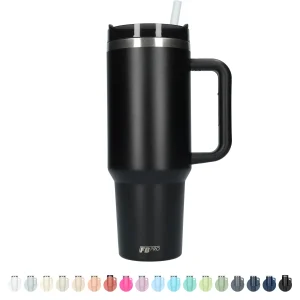 Thermos drinkbeker tumbler 1.2L met handvat en rietje - Thermosbeker - 1200 ML - Zwart