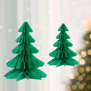 Kerstboom Ornament 3D – Papieren Dennenboom – Hangende Kerstdecoratie – Groen 2 Stuks [58639B]