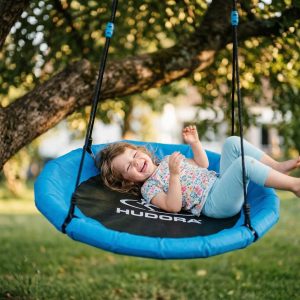 Nestschommel 90 cm – Ronde Schommel voor Kinderen – Verstelbare Touwen – Sterk Frame – Voor Tuin & Speelplaats – Blauw/Zwart [56333B]