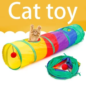 Opvouwbare Kattentunnel van Scheurbestendig Polyester - 115 x 25 cm, Meerkleurig met Kijkgaten en Speelaccessoires