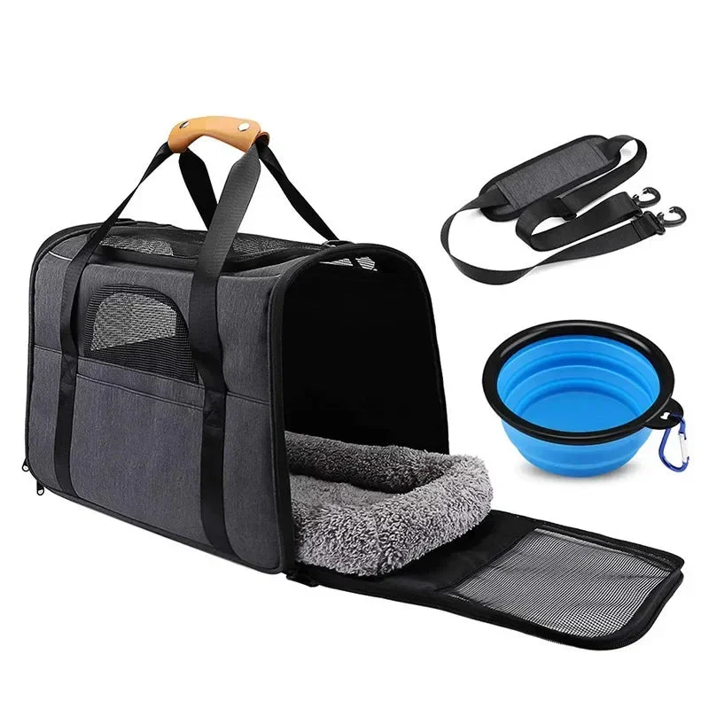 Vouwbare Draagtas voor Huisdieren - Ademend Nylon Oxford, Zwart en Paars, Geschikt voor Katten en Kleine Honden - Afbeelding 2